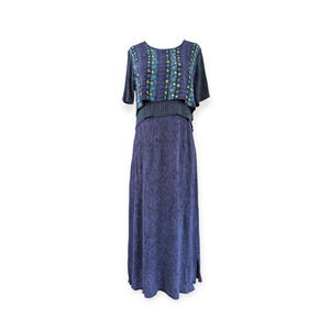 Rabbit Designs Dress Purple Short Sleeve Maxi Layered Round Neck Rayon Sz S